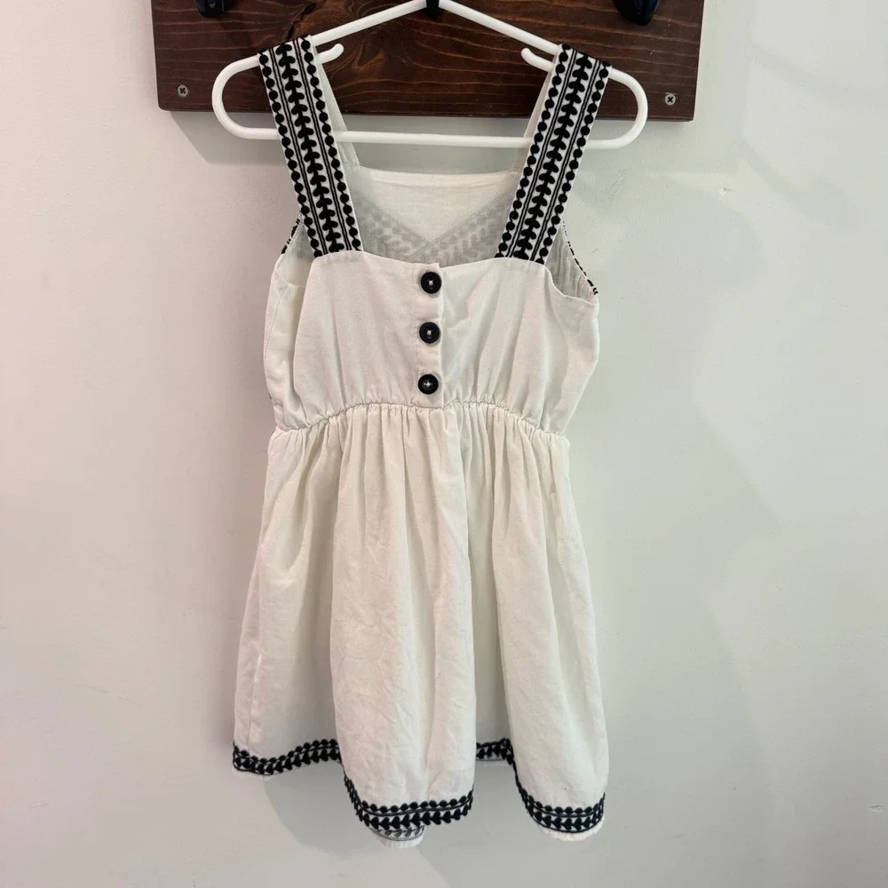 MNG Kids Girls White‎ Embroidered Cotton Sundress Black Trim Size 5 110cm